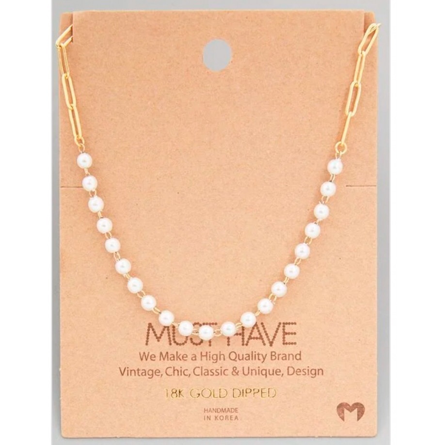 Must Have 18k Gold Pearl And Chain Link Necklace